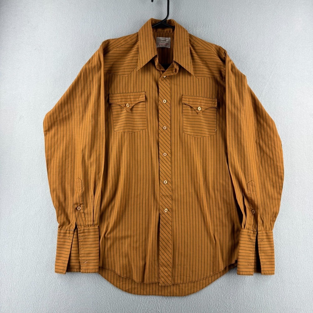 Vintage 70s H Bar C Shirt Mens Fits Large Rust Orange French Cuff Western Shirt